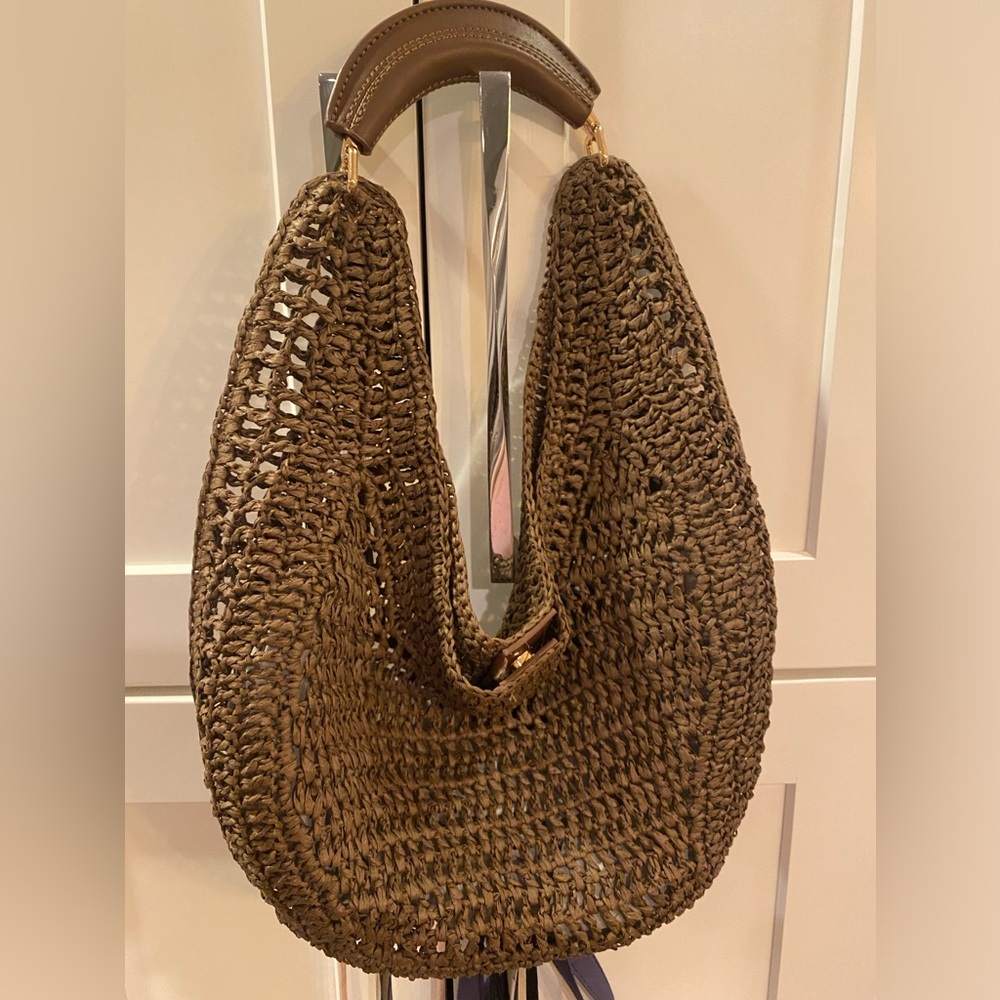 Urban Expressions Camden Brown Raffia Straw Hobo Shoulder Bag Summer Tote Medium - Picture 6 of 7